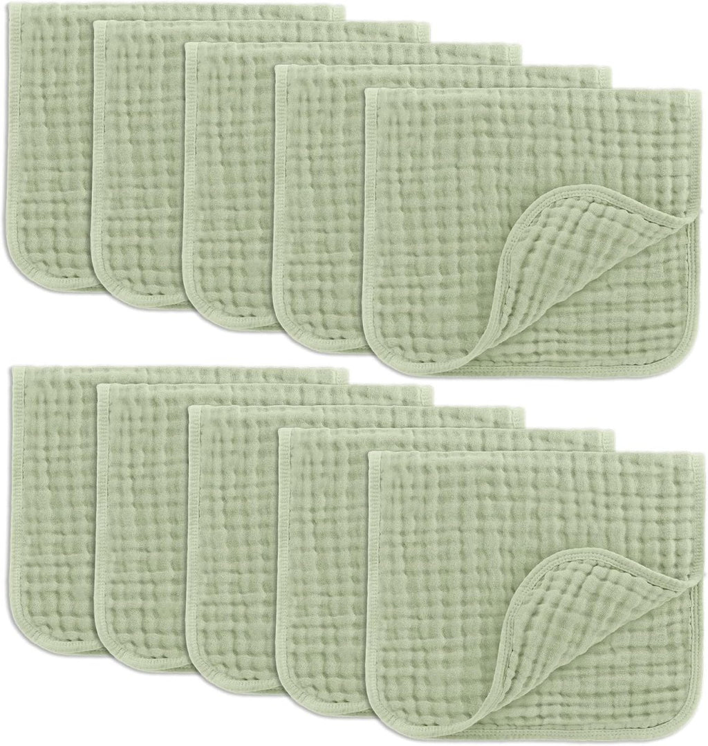 Comfy Cubs 100% Muslin Baby Burp Cloths - 10 Pack, 6 - Layer Absorbent - LittleTreasures