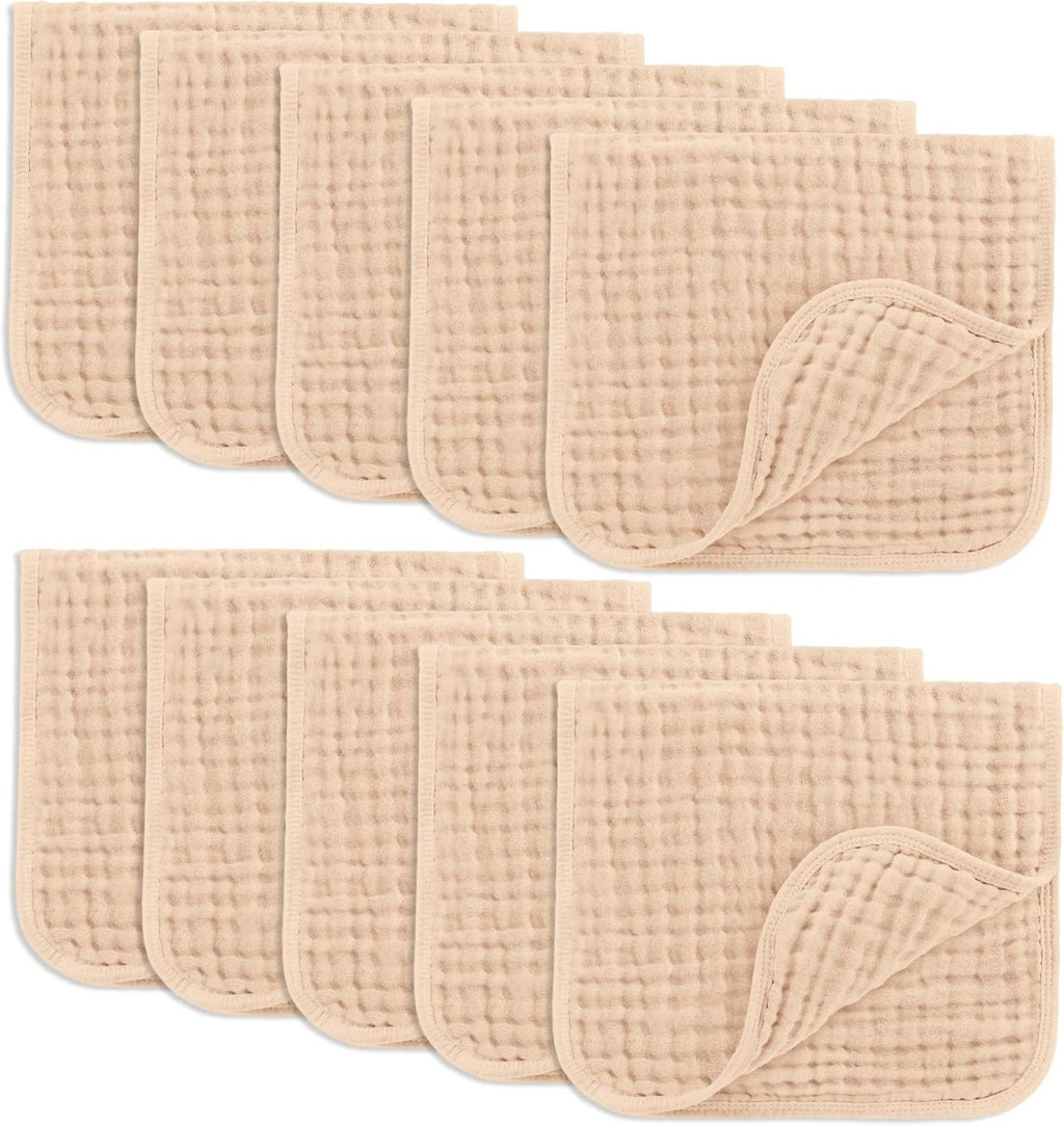 Comfy Cubs 100% Muslin Baby Burp Cloths - 10 Pack, 6 - Layer Absorbent - LittleTreasures