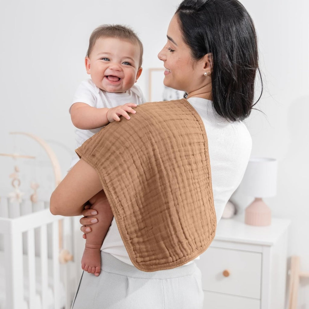 Comfy Cubs 100% Muslin Baby Burp Cloths - 10 Pack, 6 - Layer Absorbent - LittleTreasures