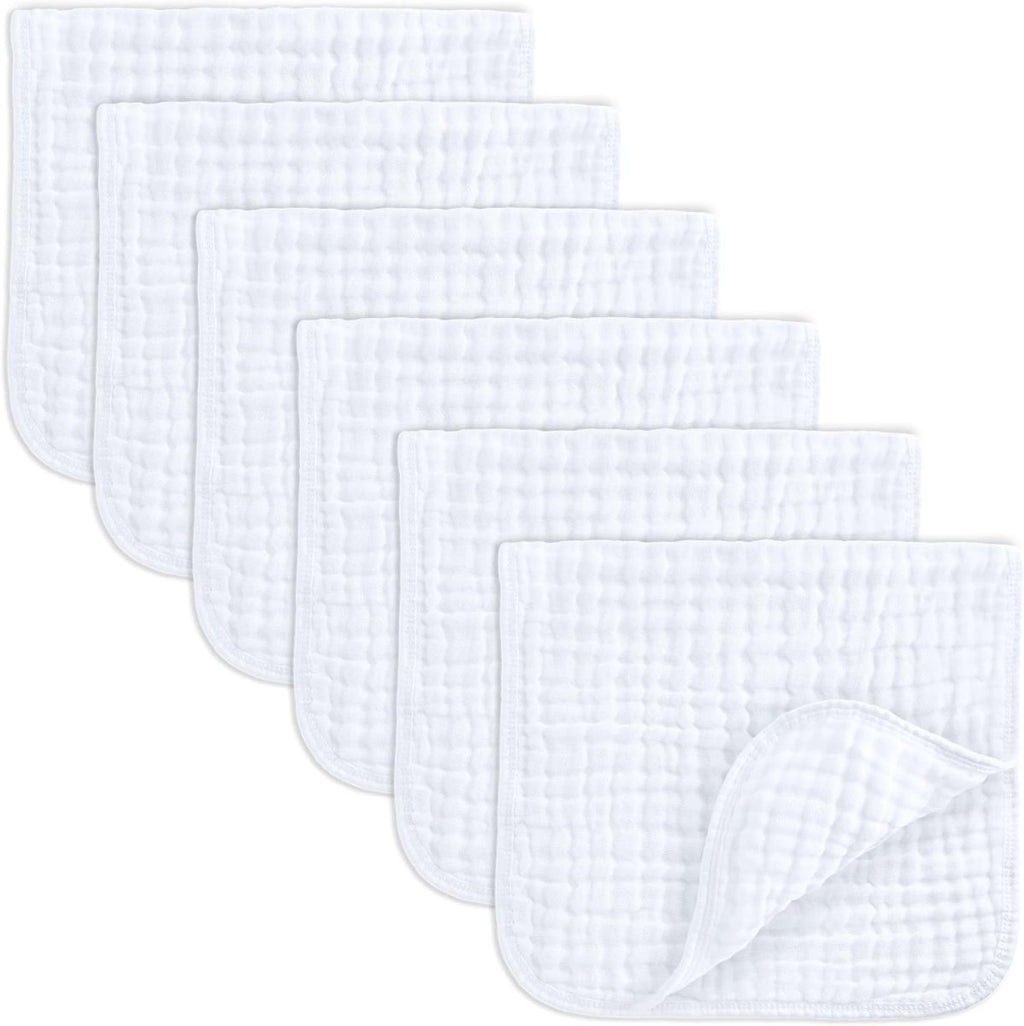 Comfy Cubs 100% Muslin Baby Burp Cloths - 10 Pack, 6 - Layer Absorbent - LittleTreasures