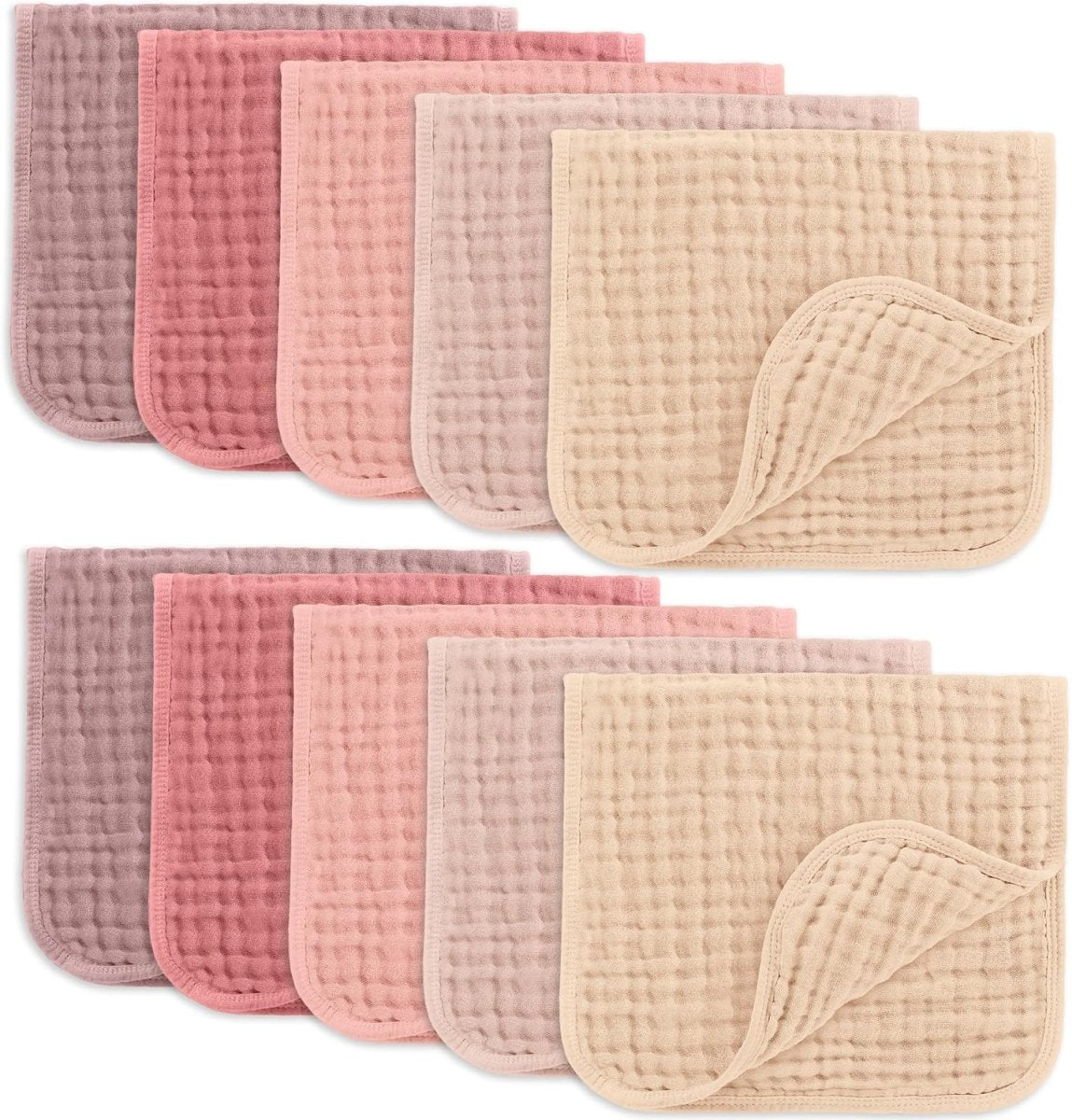 Comfy Cubs 100% Muslin Baby Burp Cloths - 10 Pack, 6 - Layer Absorbent - LittleTreasures