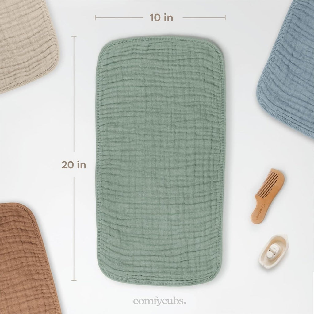 Comfy Cubs 100% Muslin Baby Burp Cloths - 10 Pack, 6 - Layer Absorbent - LittleTreasures