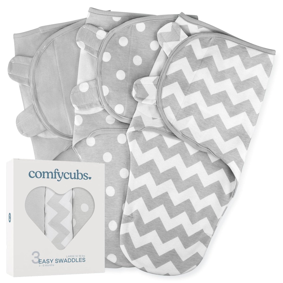 Comfy Cubs Easy Swaddle Blanket, 3 Pack - 100% Cotton Newborn Wrap, Small for 0 - 3 Months Infants, Breathable and Durable Sleep Sack for Babies - Stone, Sage, Azul - LittleTreasures
