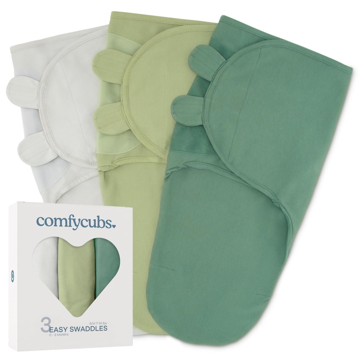 Comfy Cubs Easy Swaddle Blanket, 3 Pack - 100% Cotton Newborn Wrap, Small for 0 - 3 Months Infants, Breathable and Durable Sleep Sack for Babies - Stone, Sage, Azul - LittleTreasures