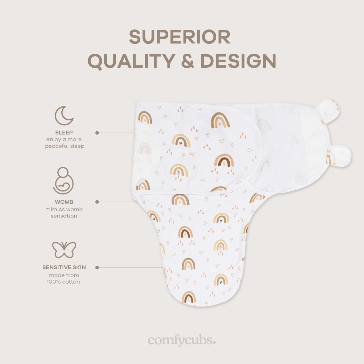 Comfy Cubs Easy Swaddle Blanket, 3 Pack - 100% Cotton Newborn Wrap, Small for 0 - 3 Months Infants, Breathable and Durable Sleep Sack for Babies - Stone, Sage, Azul - LittleTreasures
