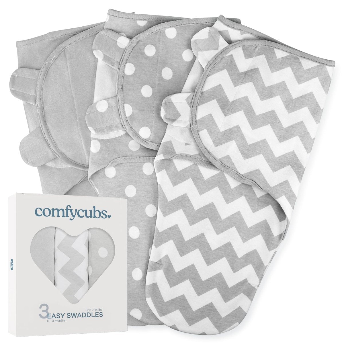 Comfy Cubs Easy Swaddle Blanket, 3 Pack - 100% Cotton Newborn Wrap, Small for 0 - 3 Months Infants, Breathable and Durable Sleep Sack for Babies - Stone, Sage, Azul - LittleTreasures