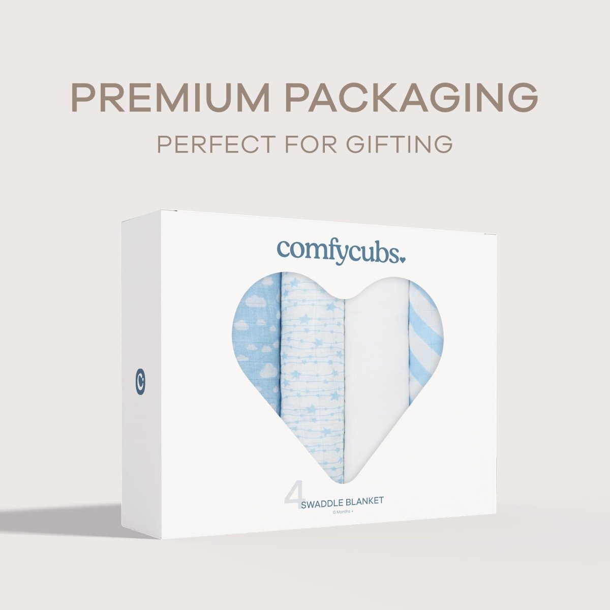 Comfy Cubs Muslin Swaddle Blankets Pack of 4 - 119 x 119 cm, Soft Cotton Baby Blanket Set, Large Swaddling Wraps for Newborns - Self - Soothing Baby Swaddle - Sun, Rainbow, Rain, Doodle - LittleTreasures