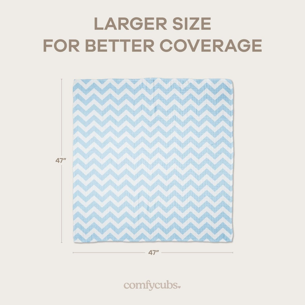 Comfy Cubs Muslin Swaddle Blankets Pack of 4 - 119 x 119 cm, Soft Cotton Baby Blanket Set, Large Swaddling Wraps for Newborns - Self - Soothing Baby Swaddle - Sun, Rainbow, Rain, Doodle - LittleTreasures