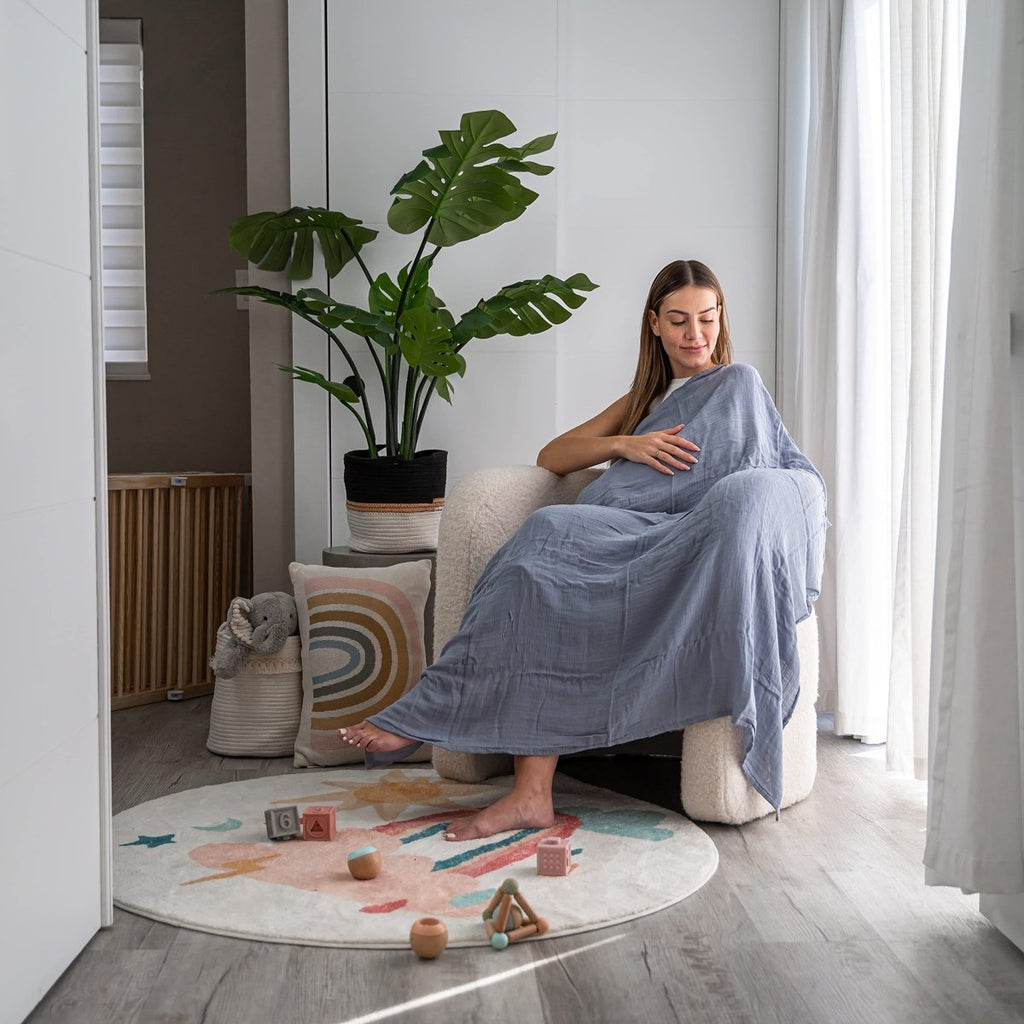 Comfy Cubs Muslin Swaddle Blankets Pack of 4 - 119 x 119 cm, Soft Cotton Baby Blanket Set, Large Swaddling Wraps for Newborns - Self - Soothing Baby Swaddle - Sun, Rainbow, Rain, Doodle - LittleTreasures