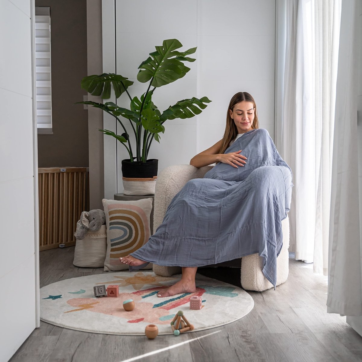 Comfy Cubs Muslin Swaddle Blankets Pack of 4 - 119 x 119 cm, Soft Cotton Baby Blanket Set, Large Swaddling Wraps for Newborns - Self - Soothing Baby Swaddle - Sun, Rainbow, Rain, Doodle - LittleTreasures