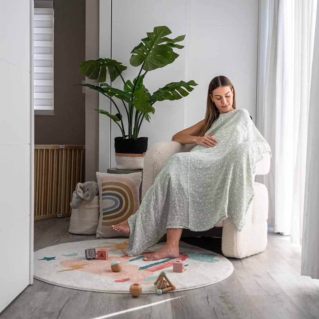 Comfy Cubs Muslin Swaddle Blankets Pack of 4 - 119 x 119 cm, Soft Cotton Baby Blanket Set, Large Swaddling Wraps for Newborns - Self - Soothing Baby Swaddle - Sun, Rainbow, Rain, Doodle - LittleTreasures