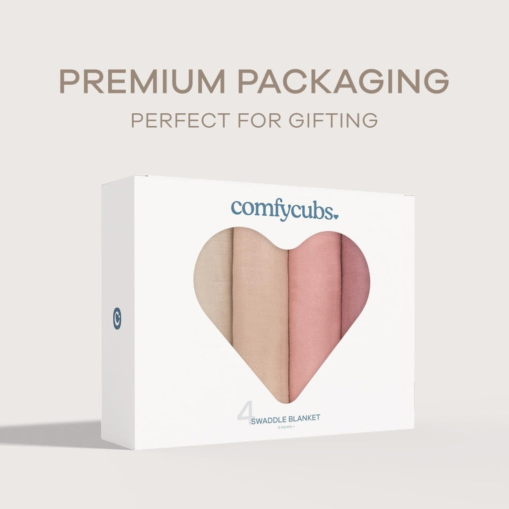 Comfy Cubs Muslin Swaddle Blankets Pack of 4 - 119 x 119 cm, Soft Cotton Baby Blanket Set, Large Swaddling Wraps for Newborns - Self - Soothing Baby Swaddle - Sun, Rainbow, Rain, Doodle - LittleTreasures