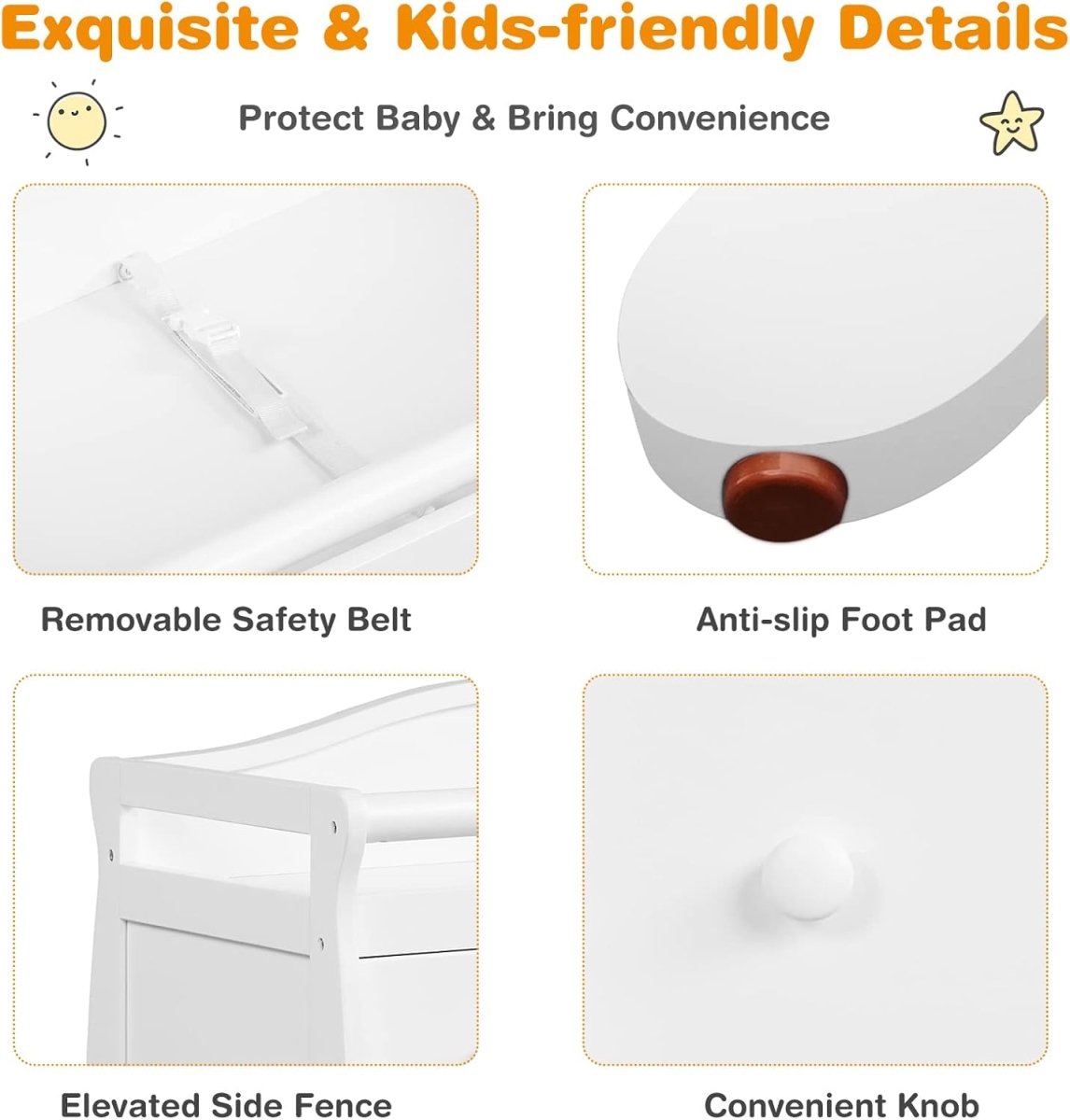 Costzon 3 - Drawer Changing Table, Infant Diaper Changing Station with Drawers, Safety Rails & Strap, Baby Changing Table Dresser for Nursery, Easy Assembly (White) - LittleTreasures