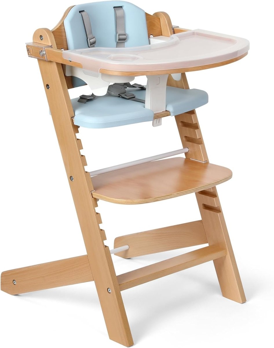 Cowiewie Wooden High Chair for Babies & Toddlers 3 - Tier Remove & Adjustable Wood Tray, Easy to Clean, Portable. Grey - LittleTreasures