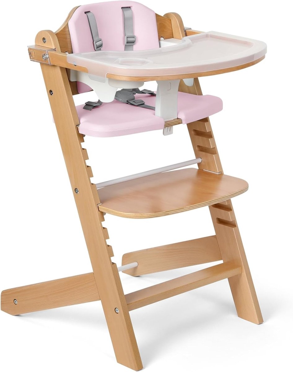 Cowiewie Wooden High Chair for Babies & Toddlers 3 - Tier Remove & Adjustable Wood Tray, Easy to Clean, Portable. Grey - LittleTreasures