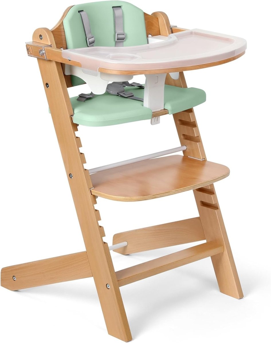 Cowiewie Wooden High Chair for Babies & Toddlers 3 - Tier Remove & Adjustable Wood Tray, Easy to Clean, Portable. Grey - LittleTreasures