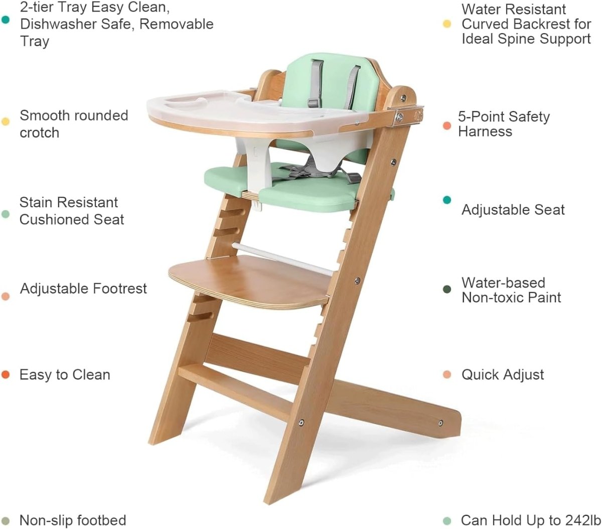 Cowiewie Wooden High Chair for Babies & Toddlers 3 - Tier Remove & Adjustable Wood Tray, Easy to Clean, Portable. Grey - LittleTreasures
