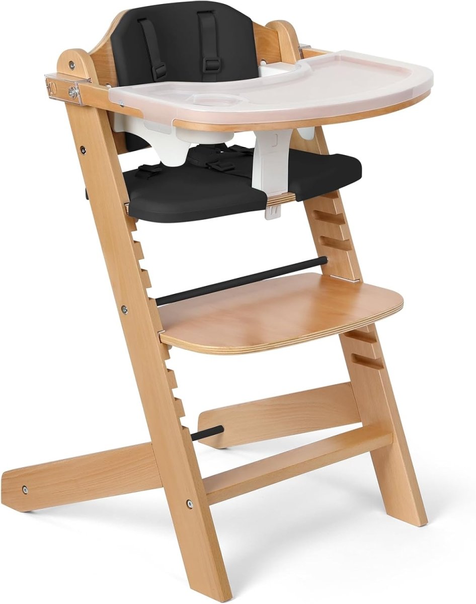 Cowiewie Wooden High Chair for Babies & Toddlers 3 - Tier Remove & Adjustable Wood Tray, Easy to Clean, Portable. Grey - LittleTreasures