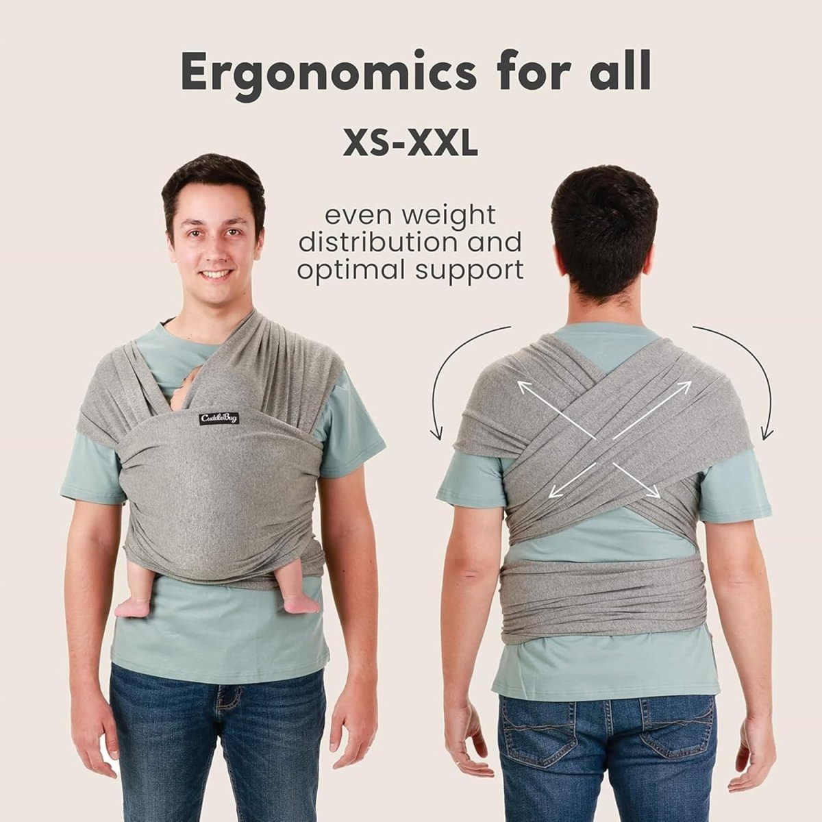 CuddleBug Baby Wrap - Hands - Free Baby Carrier Wrap - Soft & Stretchy Baby Wraps Carrier - Baby Carrier Newborn to Toddler 3 - 15 kg - One - Size - Fits - All Baby Holder Wrap - Hip - Healthy Wrap (Grey) - LittleTreasures