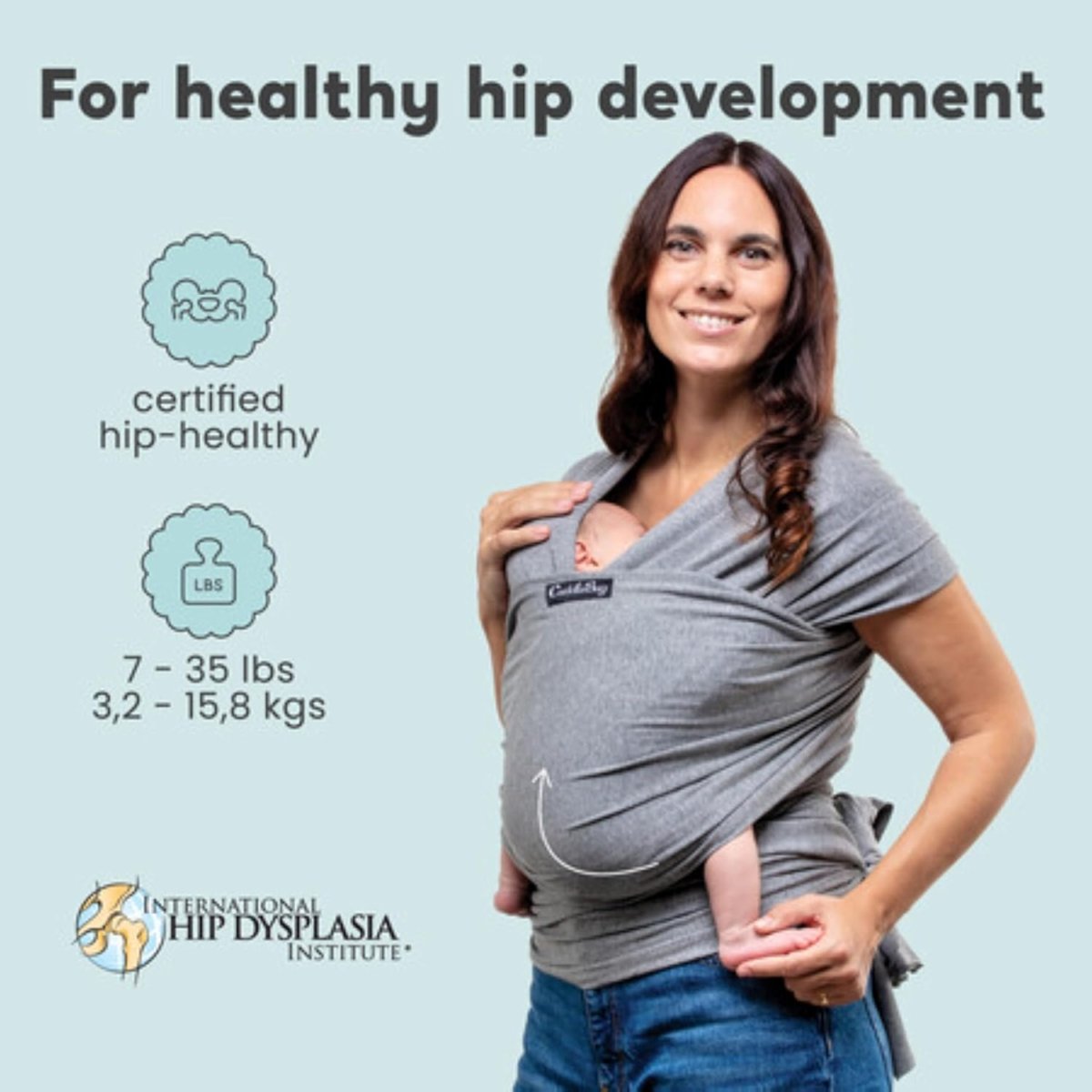 CuddleBug Baby Wrap - Hands - Free Baby Carrier Wrap - Soft & Stretchy Baby Wraps Carrier - Baby Carrier Newborn to Toddler 3 - 15 kg - One - Size - Fits - All Baby Holder Wrap - Hip - Healthy Wrap (Grey) - LittleTreasures