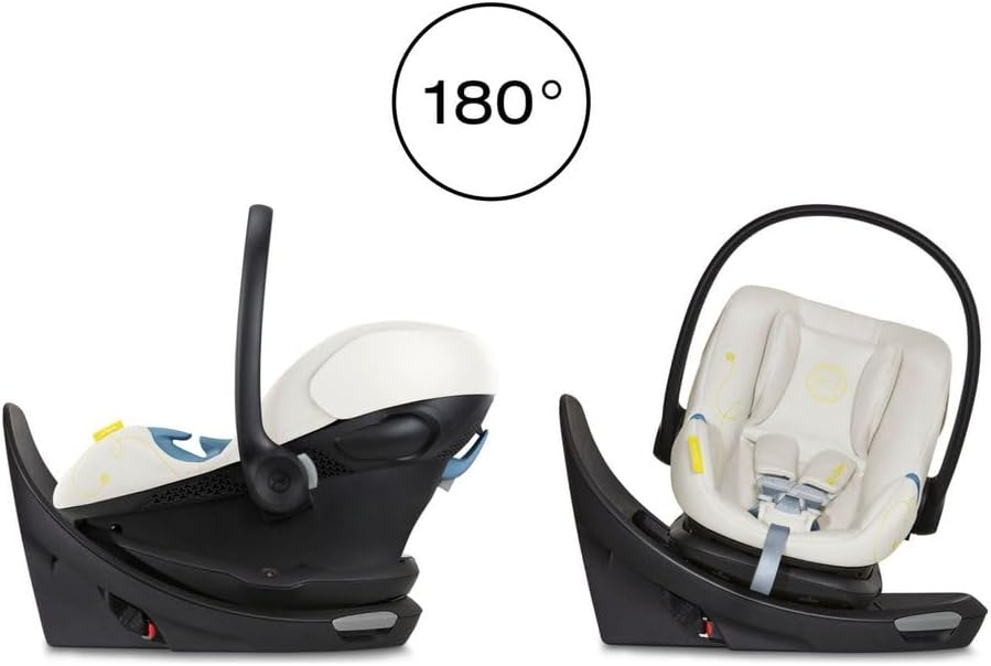 Cybex Aton G Swivel Infant Car Seat with SensorSafe, Featuring 180 - Degree Rotating Base for Easy In and Out, Lightweight, Adjustable Head Rest, SAFELOCK™ Belt Tensioner - Seashell Beige - LittleTreasures