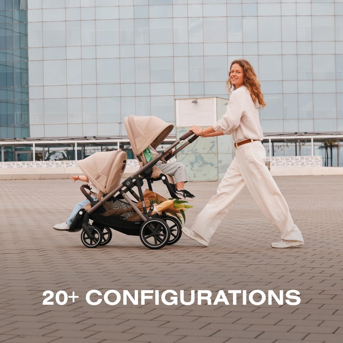 Cybex Gazelle S 2 Stroller – Modular Double Stroller for Infant and Toddler, Includes Detachable Shopping Basket, Over 20+ Configurations, Folds Flat for Easy Storage - Sky Blue/Taupe Frame - LittleTreasures