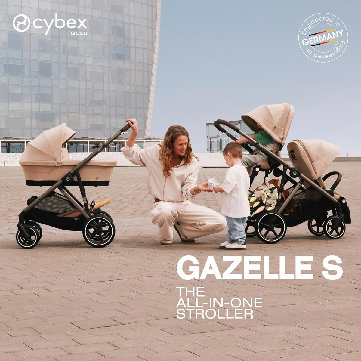 Cybex Gazelle S 2 Stroller – Modular Double Stroller for Infant and Toddler, Includes Detachable Shopping Basket, Over 20+ Configurations, Folds Flat for Easy Storage - Sky Blue/Taupe Frame - LittleTreasures