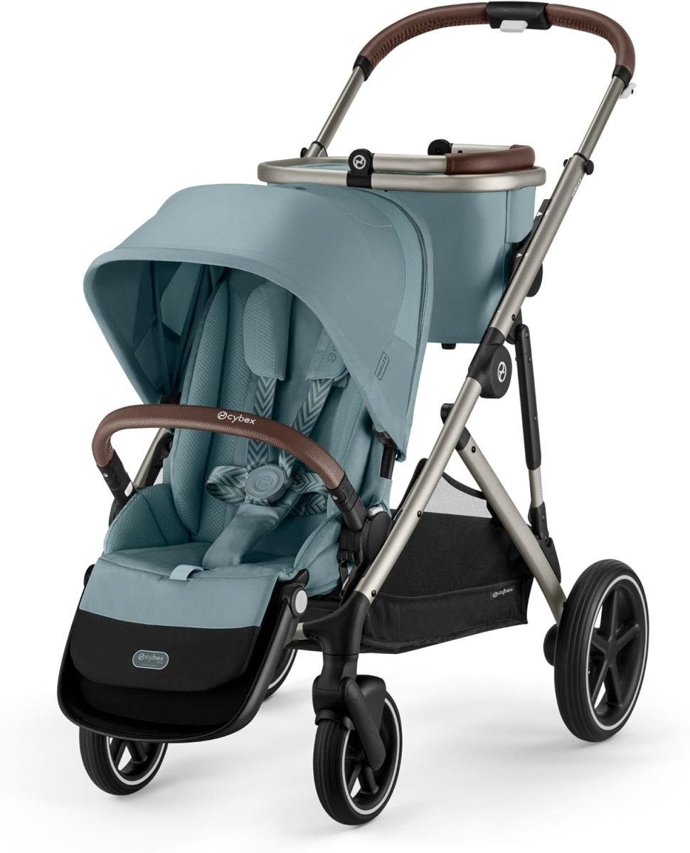 Cybex Gazelle S 2 Stroller – Modular Double Stroller for Infant and Toddler, Includes Detachable Shopping Basket, Over 20+ Configurations, Folds Flat for Easy Storage - Sky Blue/Taupe Frame - LittleTreasures