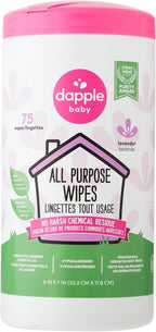Dapple Baby - All Purpose Cleaning Wipes, Baby Safe, Natural Toy and High Chair Wipes, Plant Based, Sweet Lavender Scented - 75 Count - LittleTreasures