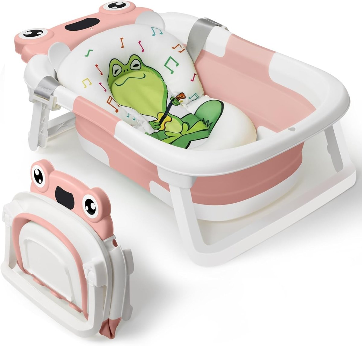 DEANIC Collapsible Baby Bathtub for Newborns, Portable Infant Bathtub with Soft Bath Cushion Support for 0 - 24 Months, Toddler Bath Tub with stand Indoor Travel (Grey) - LittleTreasures