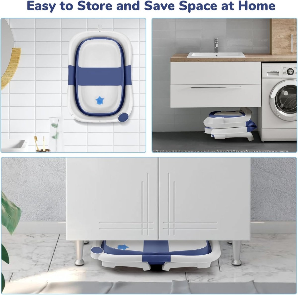 DEANIC Collapsible Baby Bathtub for Newborns, Portable Infant Bathtub with Soft Bath Cushion Support for 0 - 24 Months, Toddler Bath Tub with stand Indoor Travel (Grey) - LittleTreasures