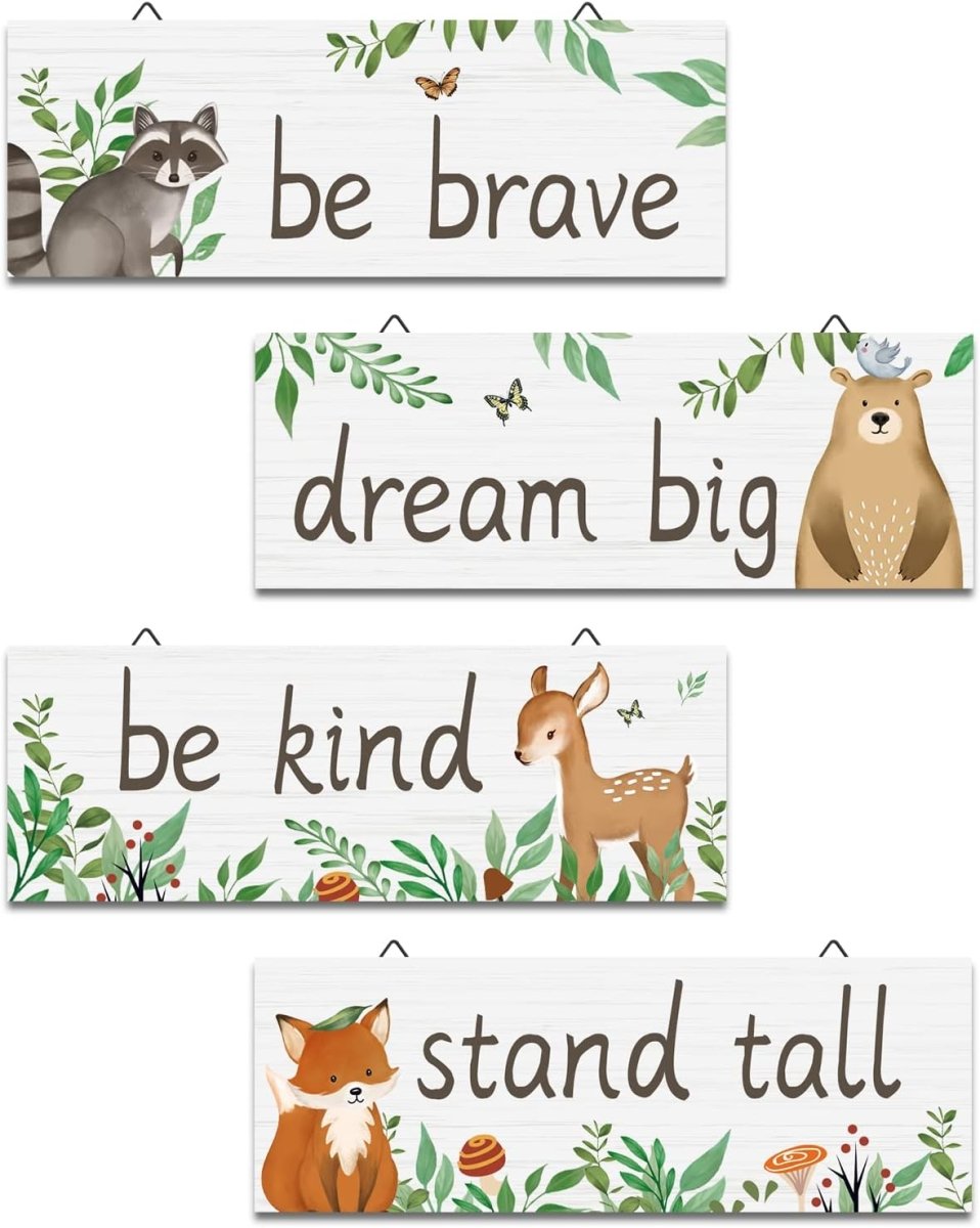 decalmile 4 Pieces Jungle Animal Wooden Hanging Signs Safari Wood Wall Decor Baby Nursery Kids Bedroom Daycare Wall Art Decor - LittleTreasures