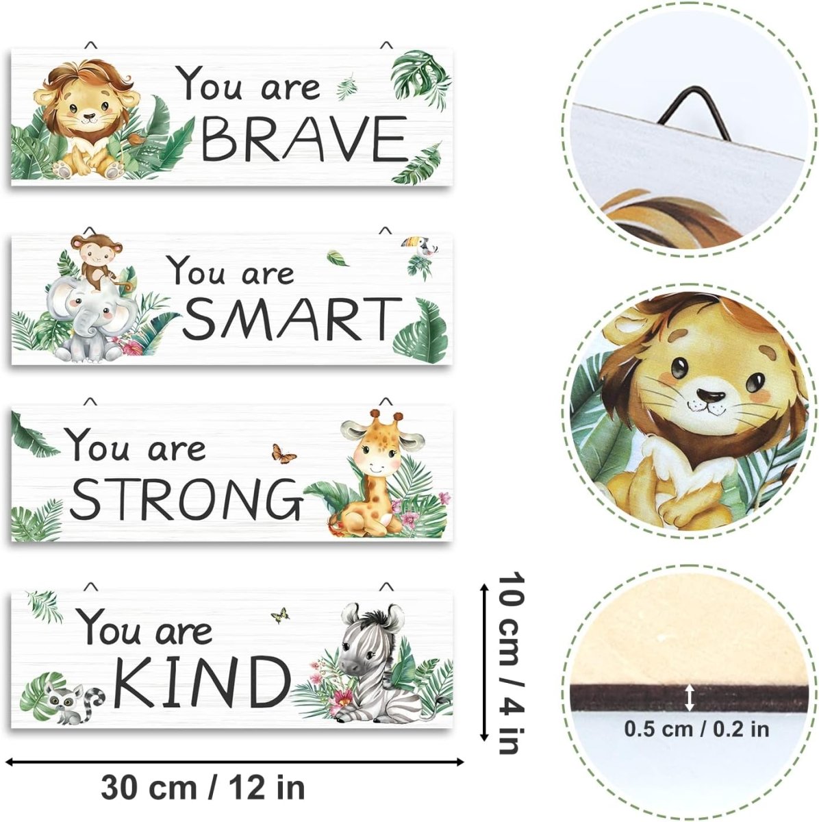 decalmile 4 Pieces Jungle Animal Wooden Hanging Signs Safari Wood Wall Decor Baby Nursery Kids Bedroom Daycare Wall Art Decor - LittleTreasures