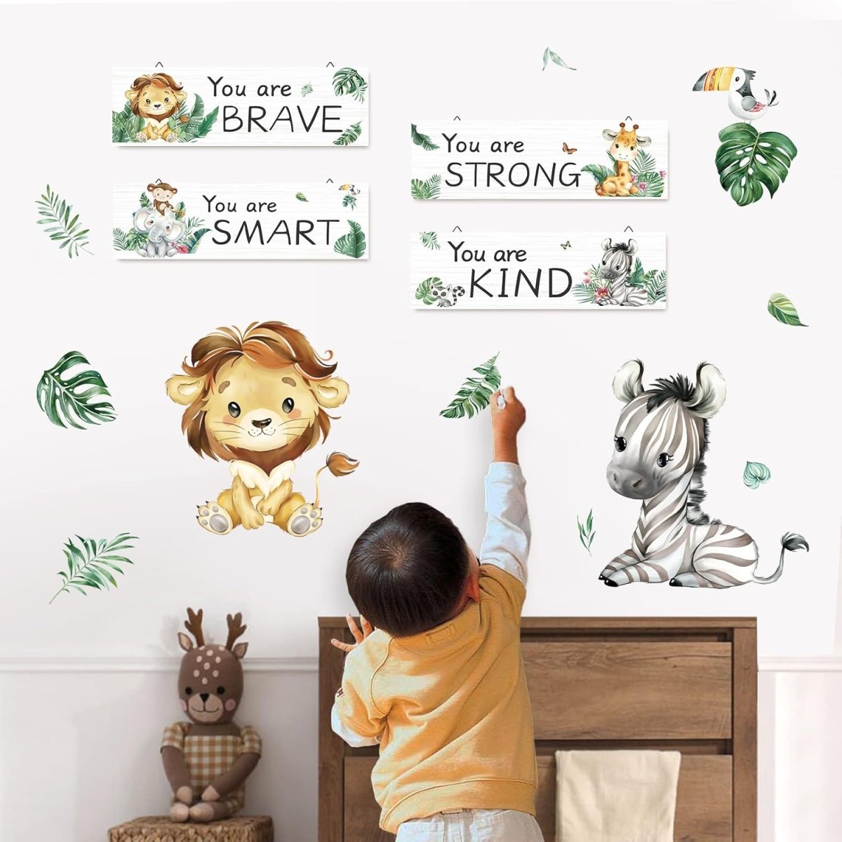 decalmile 4 Pieces Jungle Animal Wooden Hanging Signs Safari Wood Wall Decor Baby Nursery Kids Bedroom Daycare Wall Art Decor - LittleTreasures