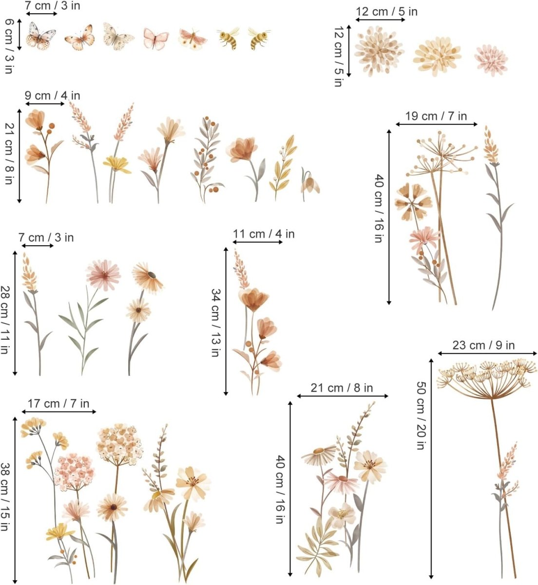 decalmile Boho Garden Flower Wall Decals Wildflower Floral Dandelion Daisy Wall Stickers Baby Nursery Girls Room Bedroom Wall Decor - LittleTreasures