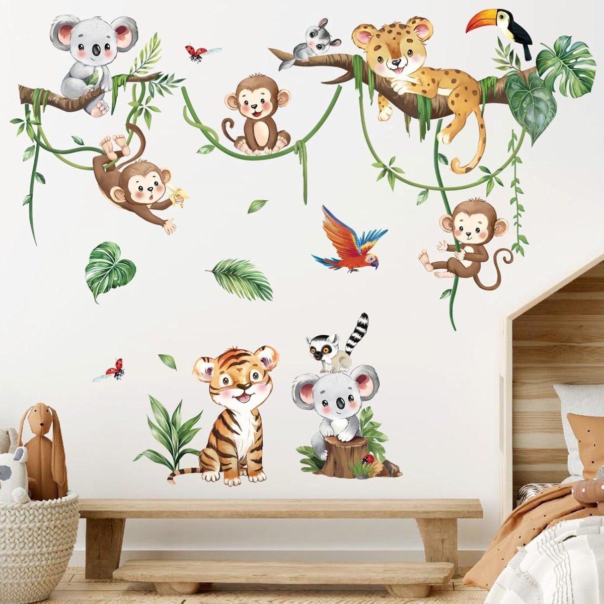 decalmile Jungle Animals Tree Wall Decals Elephant Giraffe Lion Safari Wall Stickers Baby Nursery Kids Bedroom Living Room Wall Decor - LittleTreasures