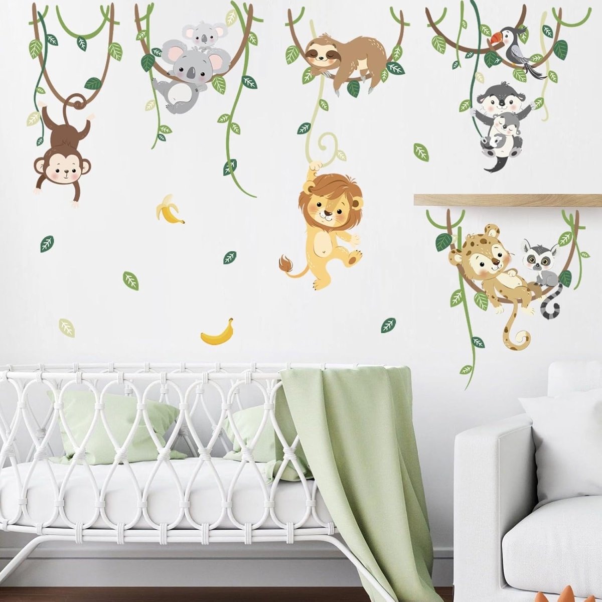 decalmile Jungle Animals Tree Wall Decals Elephant Giraffe Lion Safari Wall Stickers Baby Nursery Kids Bedroom Living Room Wall Decor - LittleTreasures