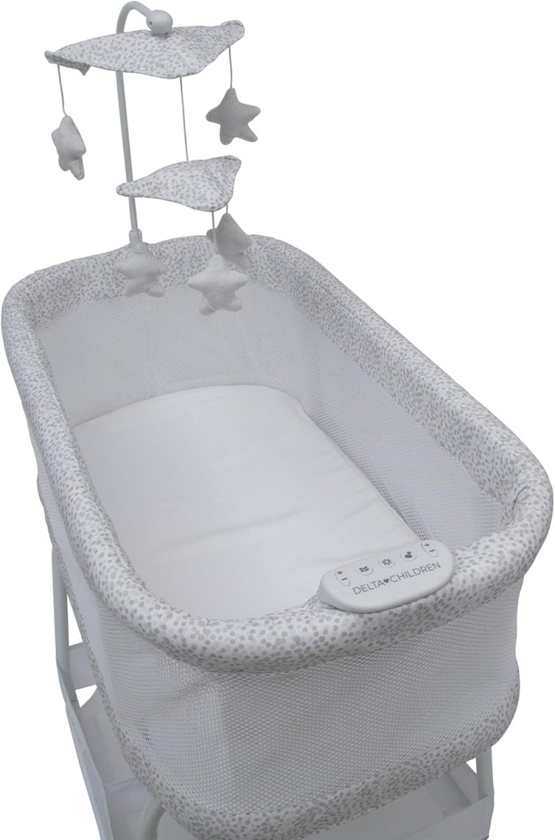 Delta Children Sweet Breeze Bassinet with Airflow Mesh, Alloy - LittleTreasures