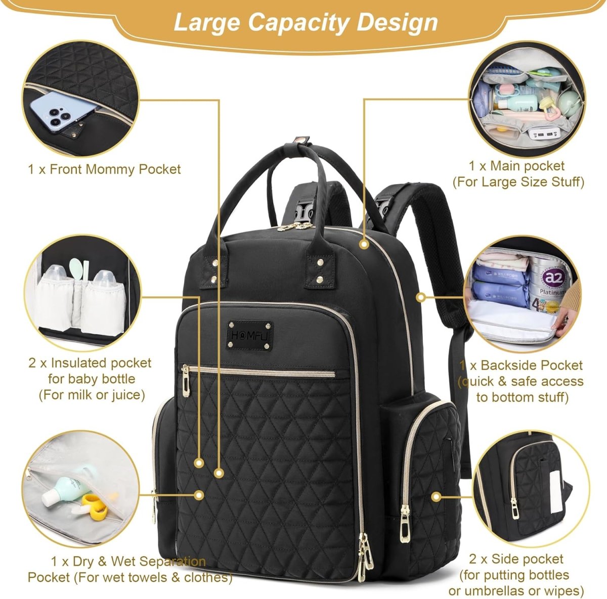 Diaper Bag Backpack Mommy Hospital Baby Bags for Girls Boys Multifunction Large Laptop Travel Backpack Mom Dad Diaper Bag with Changing Pad Waterproof Fashion Maternity Baby Diaper Bag Tote - LittleTreasures