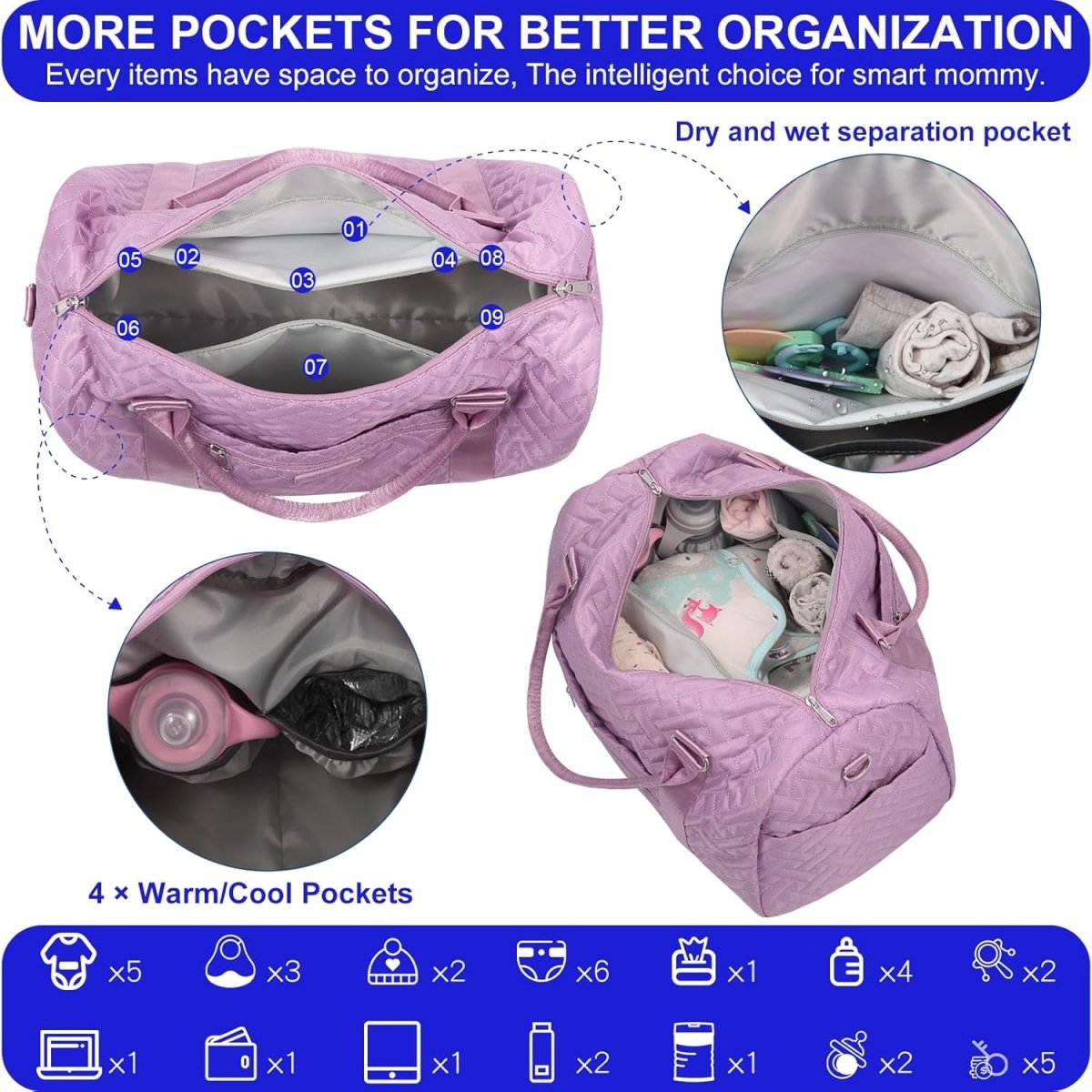 Diaper Bag Tote: Large capacity Mommy Bag, Baby Bag… - LittleTreasures