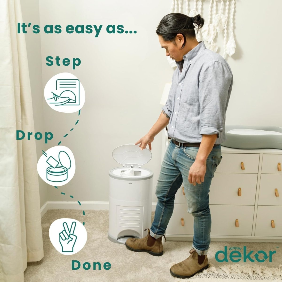 Diaper Dekor Mini Hands - Free Diaper Pail | Easiest to Use | Just Step – Drop – Done | Doesn’t Absorb Odors | Most Economical Refill System | 70% Recycled Materials | EKO White - LittleTreasures