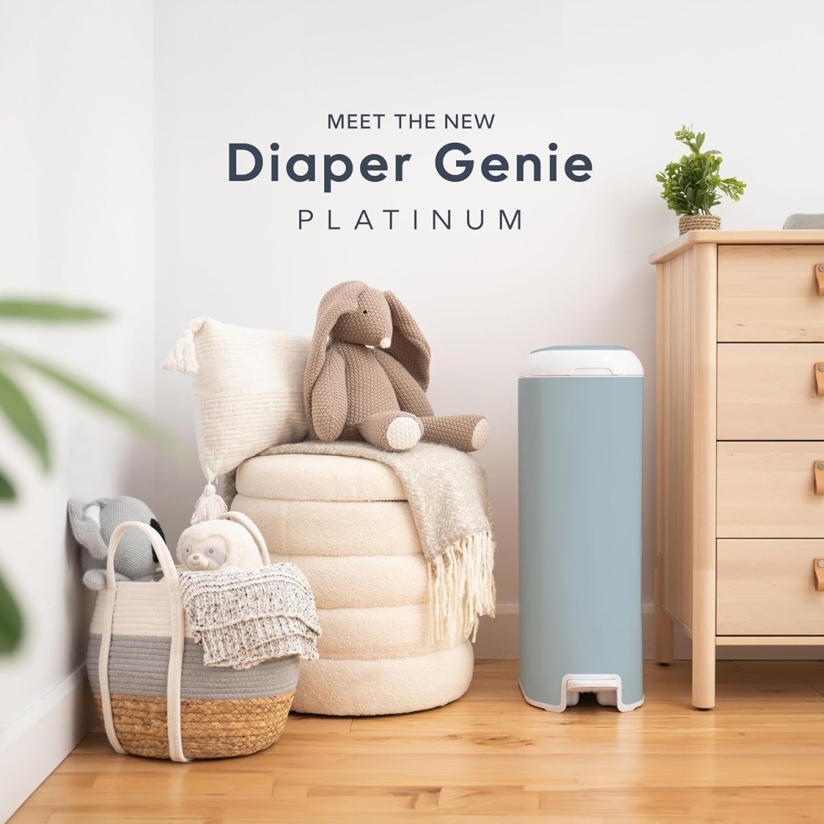 Diaper Genie Platinum Diaper Pail, Blue - Made in Durable Stainless Steel and Includes 1 Easy Roll Refill with 18 bags - LittleTreasures
