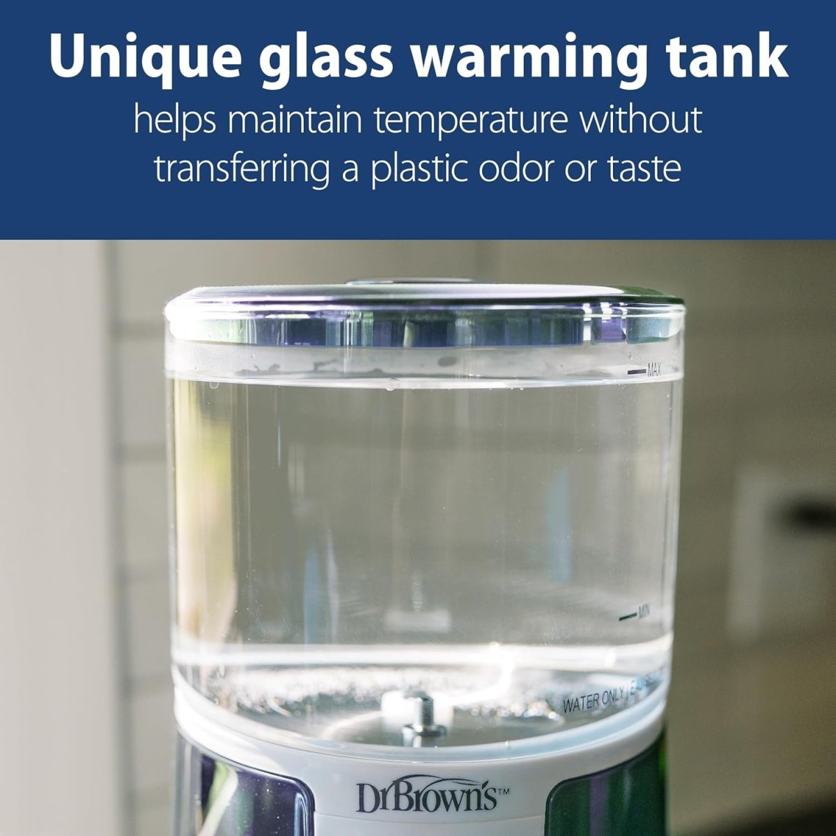 Dr. Brown’s Insta - Prep Warm Water Dispenser to Instantly Prepare Baby’s Formula Bottle, Large Capacity Glass Tank with 3 Temperature Settings, Blue - LittleTreasures