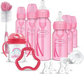 Dr. Brown's Options+ Baby Bottles Pink Gift Set with Silicone Teether, Pink Sippy Cup, Pink Bottle Brush and Travel Caps, Includes 6 Narrow Pink Baby Bottles - LittleTreasures