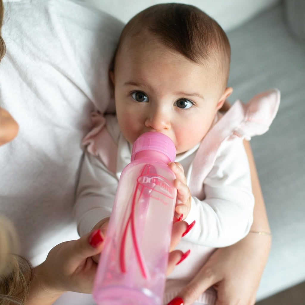 Dr. Brown's Options+ Baby Bottles Pink Gift Set with Silicone Teether, Pink Sippy Cup, Pink Bottle Brush and Travel Caps, Includes 6 Narrow Pink Baby Bottles - LittleTreasures