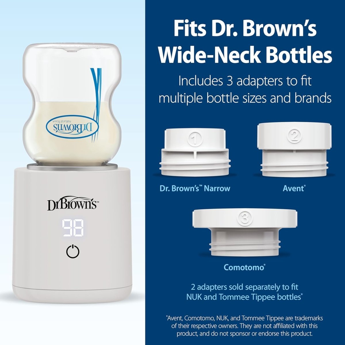 Dr. Brown's Travel Baby Bottle Warmer, Quickly Warms Breast Milk and Water for Formula On - The - Go, Portable, Rechargeable, Cordless with 3 Bottle Adapters - LittleTreasures