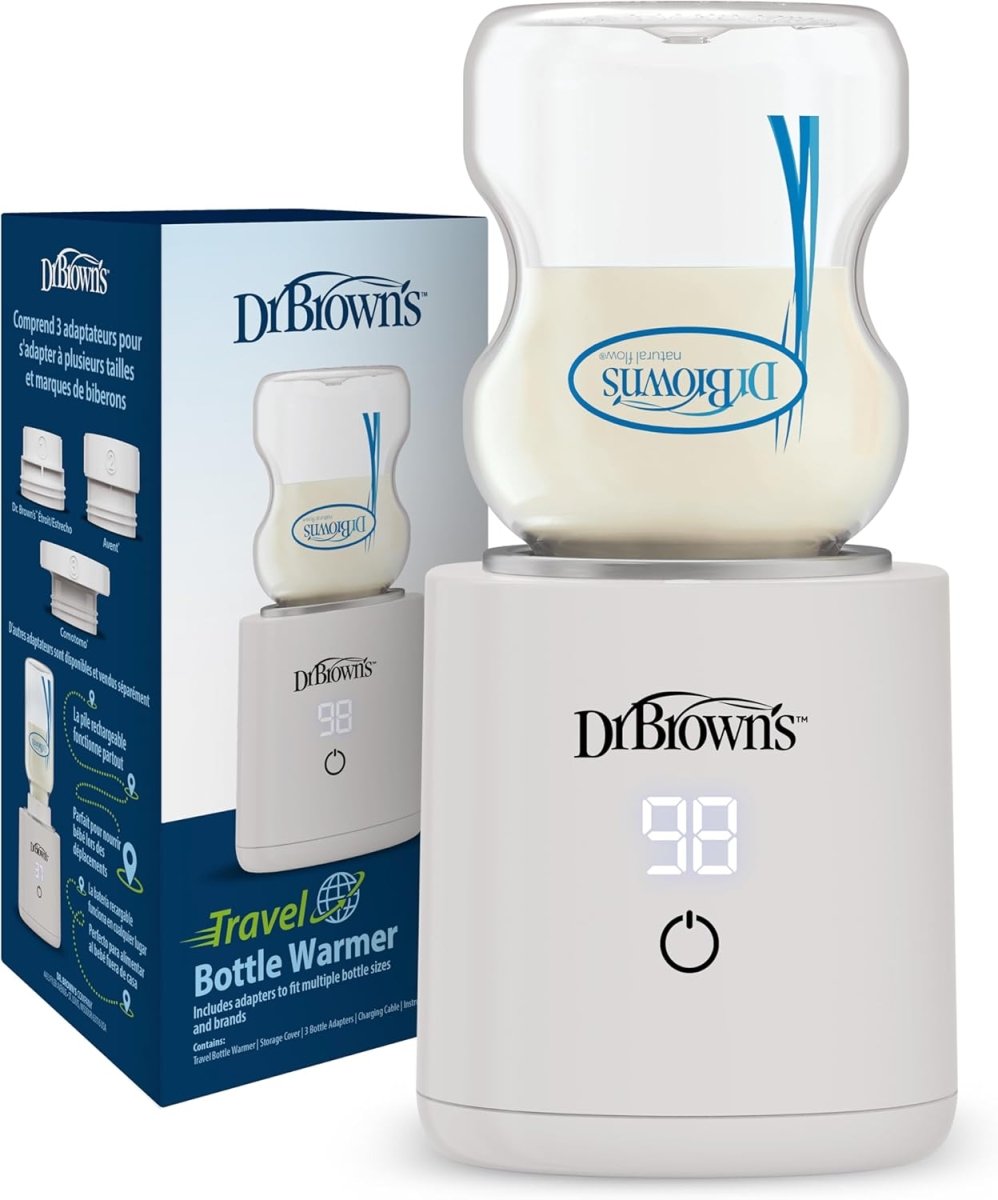 Dr. Brown's Travel Baby Bottle Warmer, Quickly Warms Breast Milk and Water for Formula On - The - Go, Portable, Rechargeable, Cordless with 3 Bottle Adapters - LittleTreasures