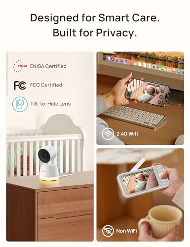 Dr.Care LumiView Smart WiFi Baby Monitor - 5" 1080P FHD & 2K Camera App Control, Privacy Mode, 5000mAh Removable Battery,Cry & Motion Alerts, HD Night Vision, RGB Night Light, Multi - User, 1279ft Range - LittleTreasures