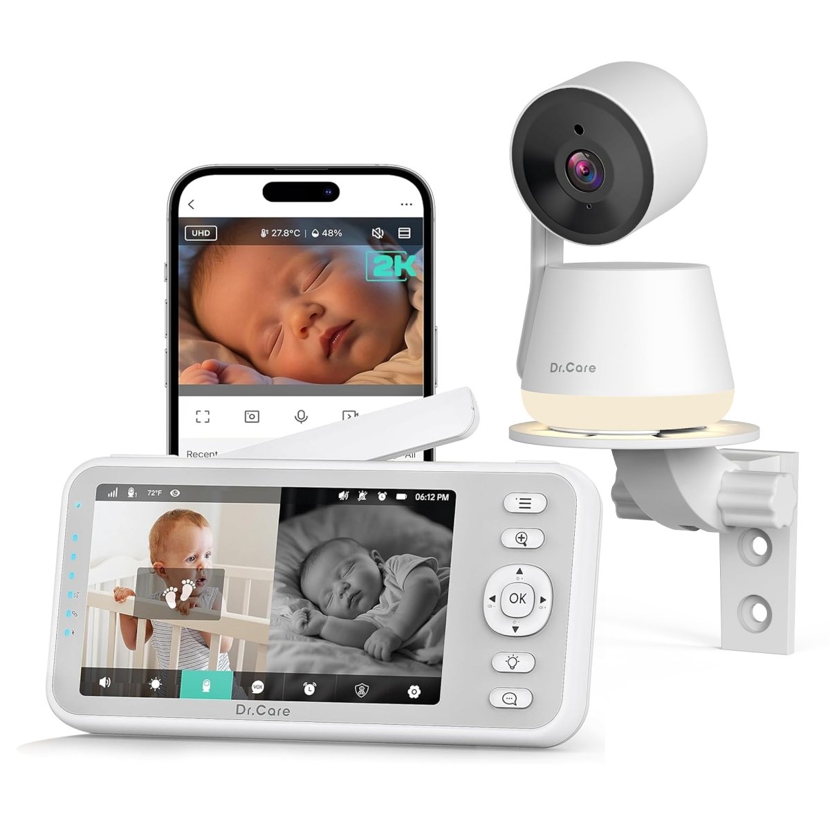 Dr.Care LumiView Smart WiFi Baby Monitor - 5" 1080P FHD & 2K Camera App Control, Privacy Mode, 5000mAh Removable Battery,Cry & Motion Alerts, HD Night Vision, RGB Night Light, Multi - User, 1279ft Range - LittleTreasures