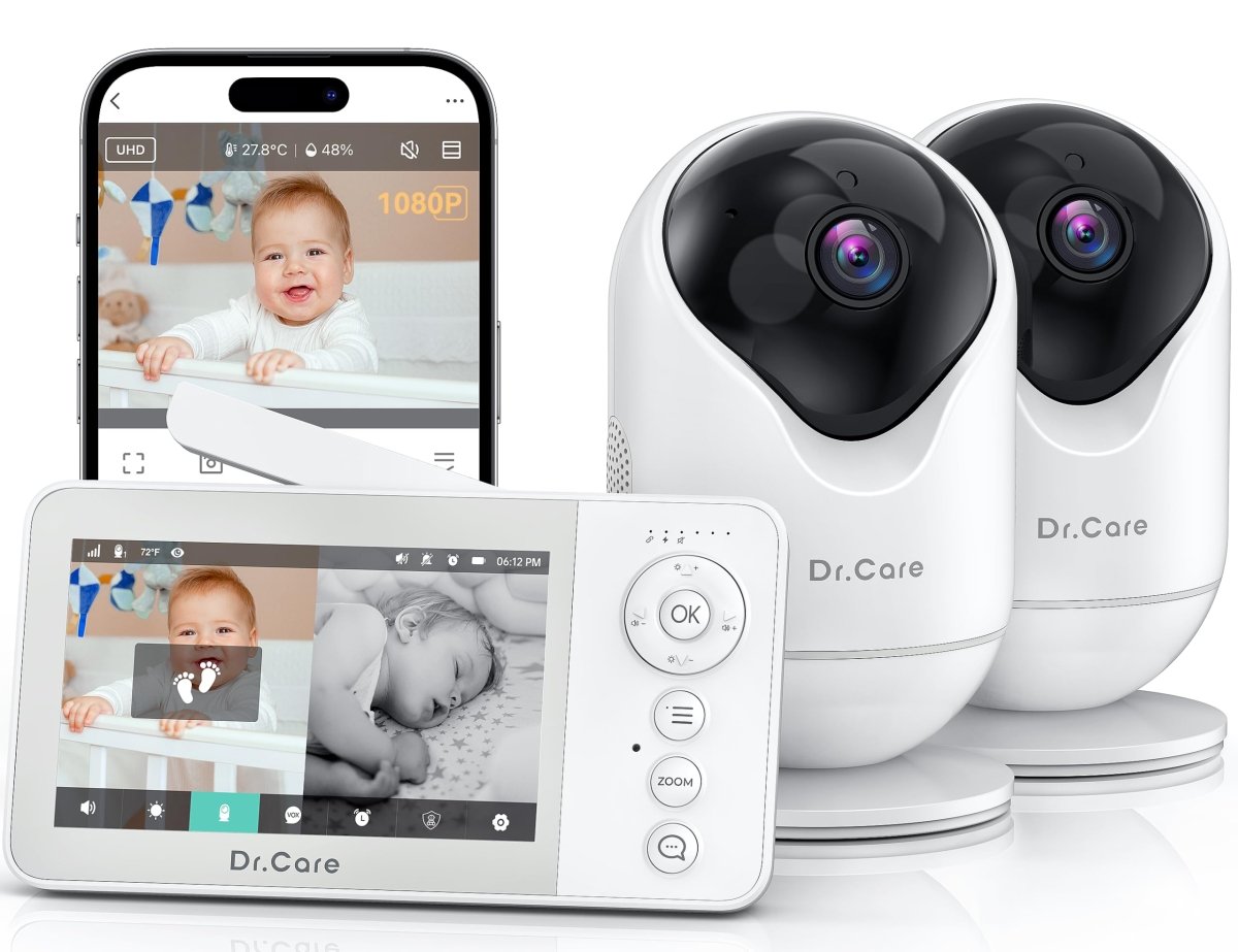 Dr.Care VistaView Lite RB Smart WiFi Baby Monitor - 4” 720P Split Screen & 1080P Camera App Control, Motion Alerts, 2500mAh Removable Battery, HD Night Vision, 2 - Way Talk, Multi - User, Triple Security - LittleTreasures